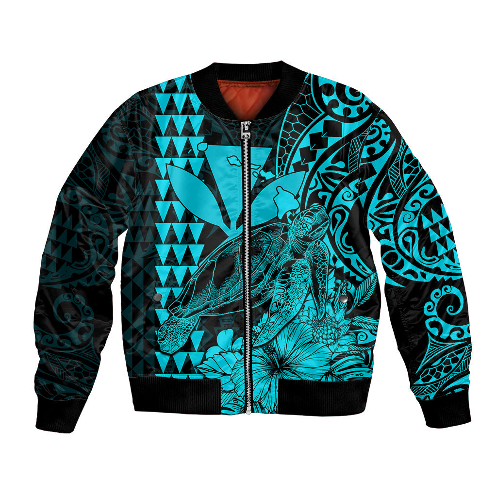 Kakau Polynesian Tribal Hawaiian Turtle with Kanaka Maoli Teal Bomber Jacket LT9