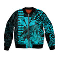 Kakau Polynesian Tribal Hawaiian Turtle with Kanaka Maoli Teal Bomber Jacket LT9