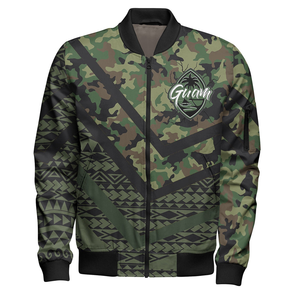 Guam Sleeve Zip Bomber Jacket - Custom Guam Camo Deluxe Polynesian Tattoo Bomber Jacket