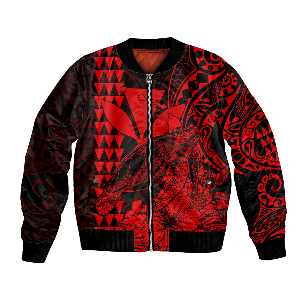 Kakau Polynesian Tribal Hawaiian Turtle with Kanaka Maoli Red Bomber Jacket LT9