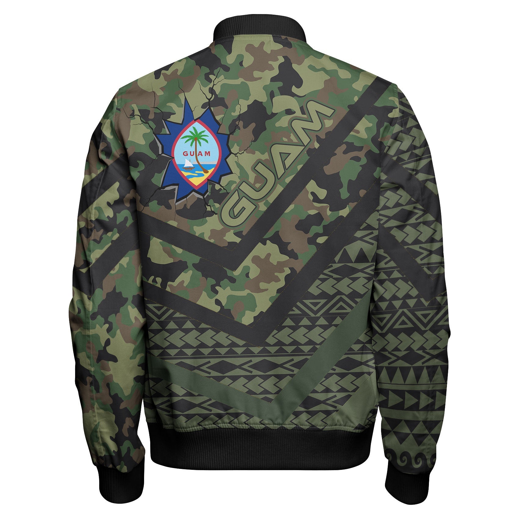 Guam Sleeve Zip Bomber Jacket - Custom Guam Camo Deluxe Polynesian Tattoo Bomber Jacket