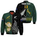 (Custom Text and Number) South Africa Protea and New Zealand Fern Bomber Jacket Rugby Go Springboks vs All Black LT13