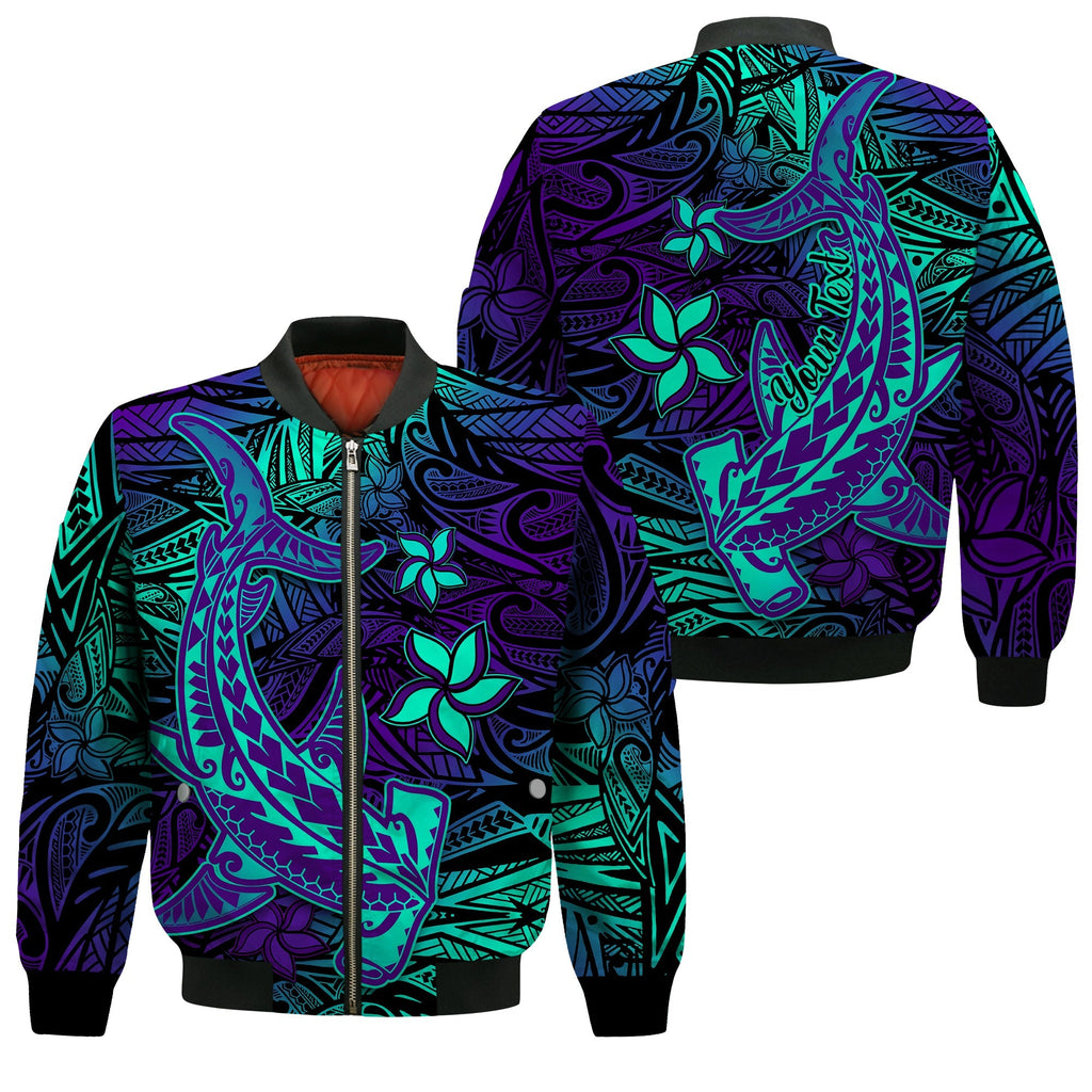 (Custom Personalised) Polynesian Bomber Jacket Purple Paradise Hawaiian Tribal Hammerhead Shark LT14