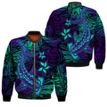 (Custom Personalised) Polynesian Bomber Jacket Purple Paradise Hawaiian Tribal Hammerhead Shark LT14
