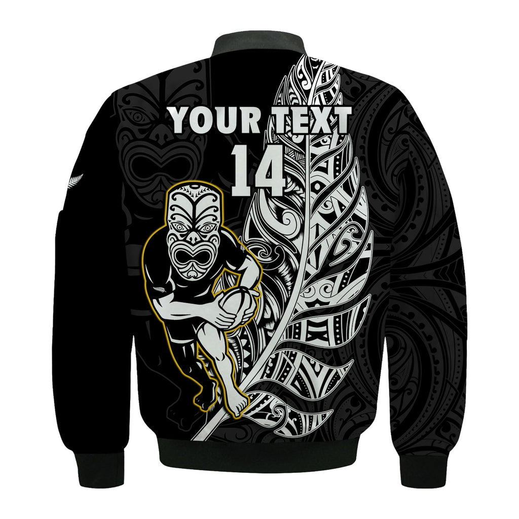 (Custom Text And Number) New Zealand Silver Fern Rugby Bomber Jacket All Black Maori Version Black LT14