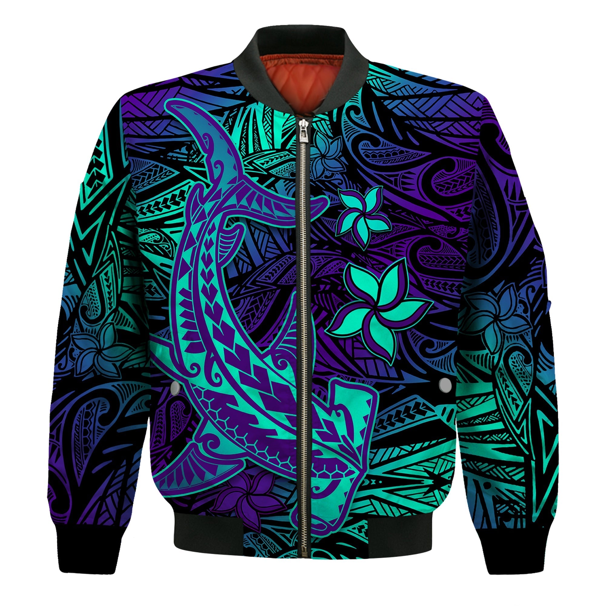(Custom Personalised) Polynesian Bomber Jacket Purple Paradise Hawaiian Tribal Hammerhead Shark LT14