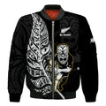 (Custom Text And Number) New Zealand Silver Fern Rugby Bomber Jacket All Black Maori Version Black LT14