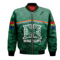 (Custom Personalised) Hawaii Warriors Football Bomber Jacket Polynesian Palm and Hibiscus LT9
