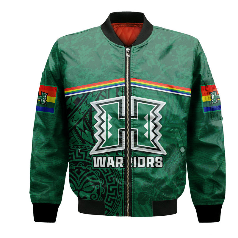 (Custom Personalised) Hawaii Warriors Football Bomber Jacket Polynesian Palm and Hibiscus LT9