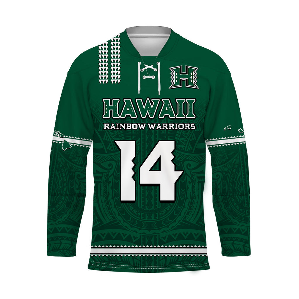 (Custom Text And Number) Hawaii Football Hockey Jersey Kakau Rainbow Warriors Helmet Go Bows LT14