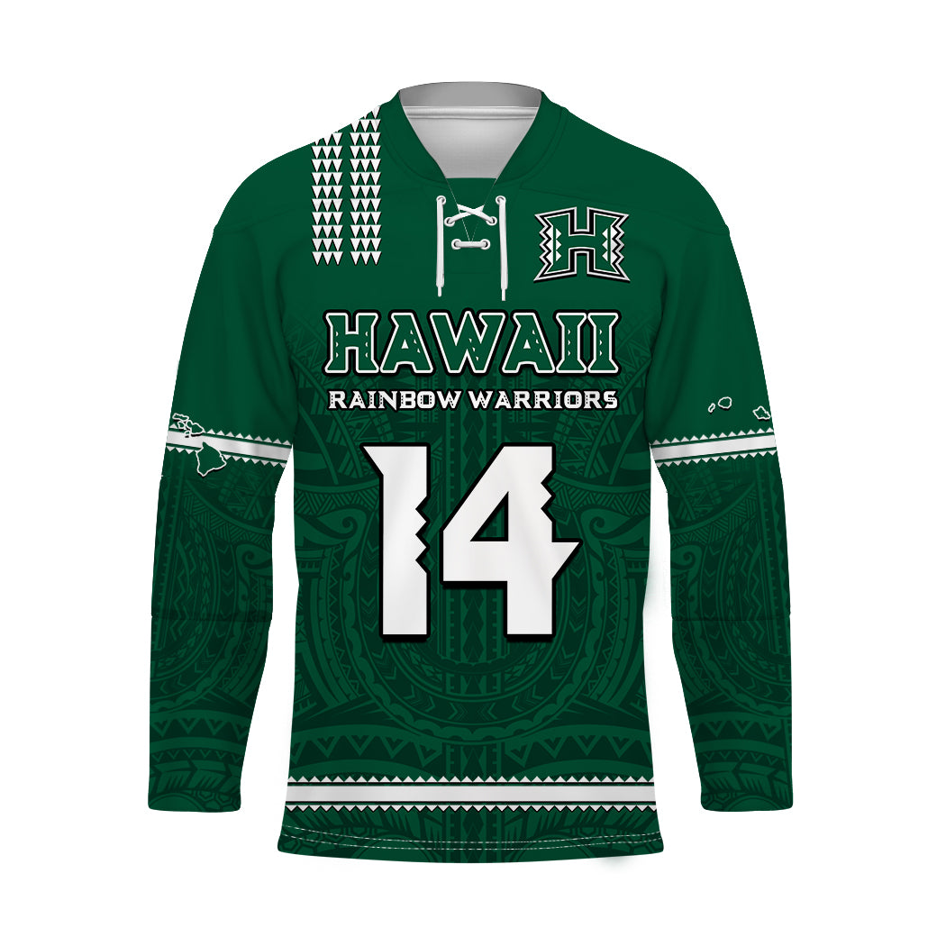 (Custom Text And Number) Hawaii Football Hockey Jersey Kakau Rainbow Warriors Helmet Go Bows LT14
