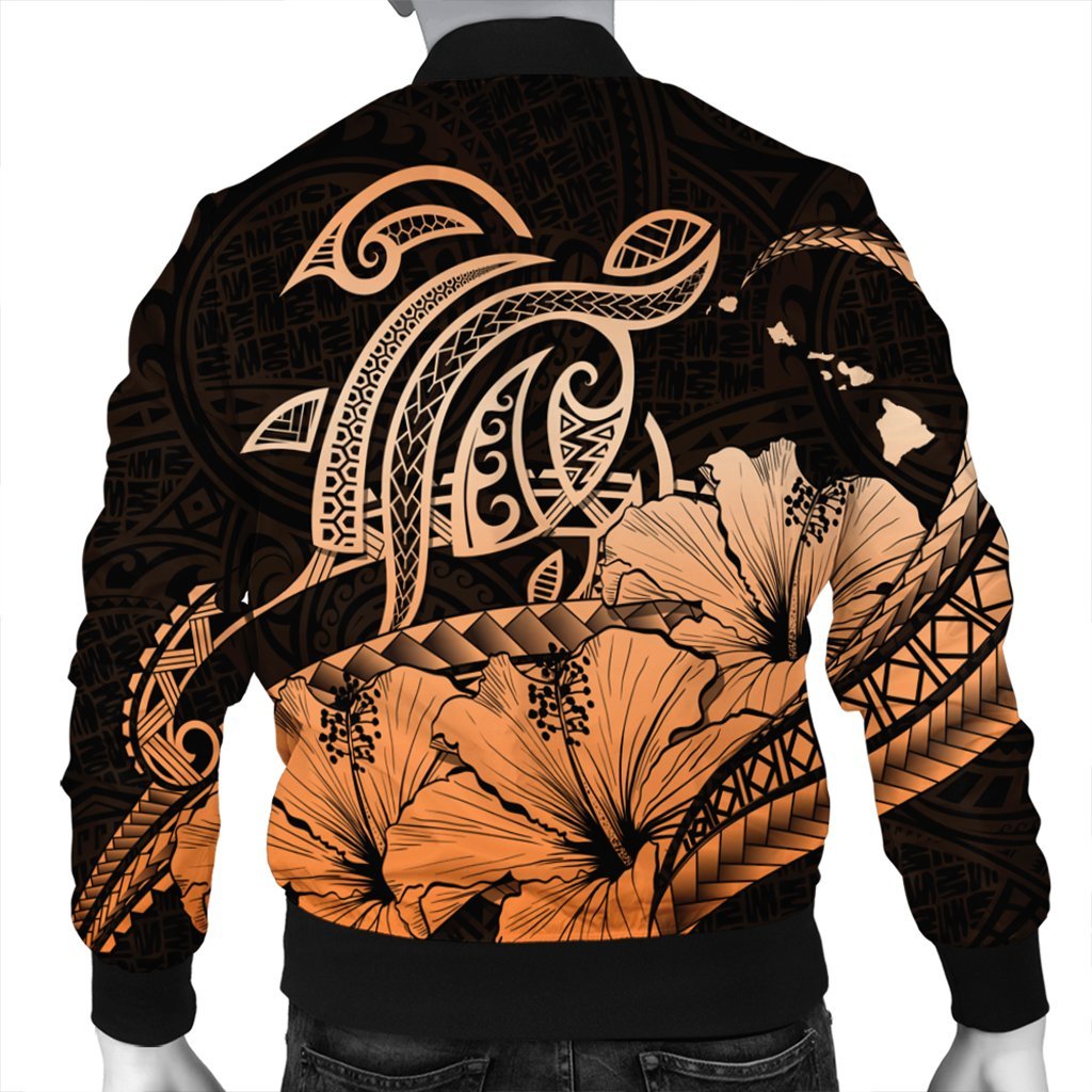 Hawaii Turtle Map Polynesian Bomber Jacket Safety Orange - AH