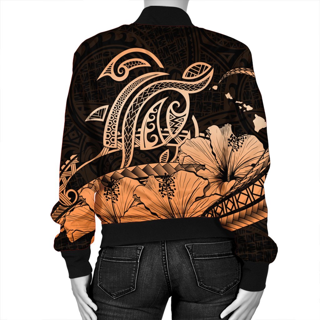Hawaii Turtle Map Polynesian Bomber Jacket Safety Orange - AH