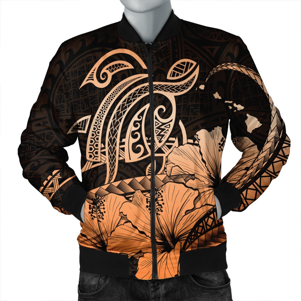 Hawaii Turtle Map Polynesian Bomber Jacket Safety Orange - AH