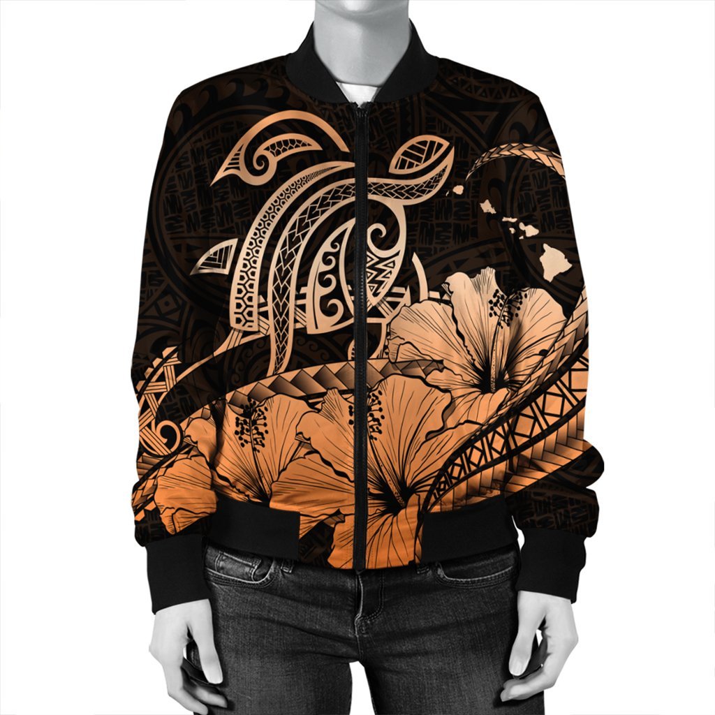 Hawaii Turtle Map Polynesian Bomber Jacket Safety Orange - AH