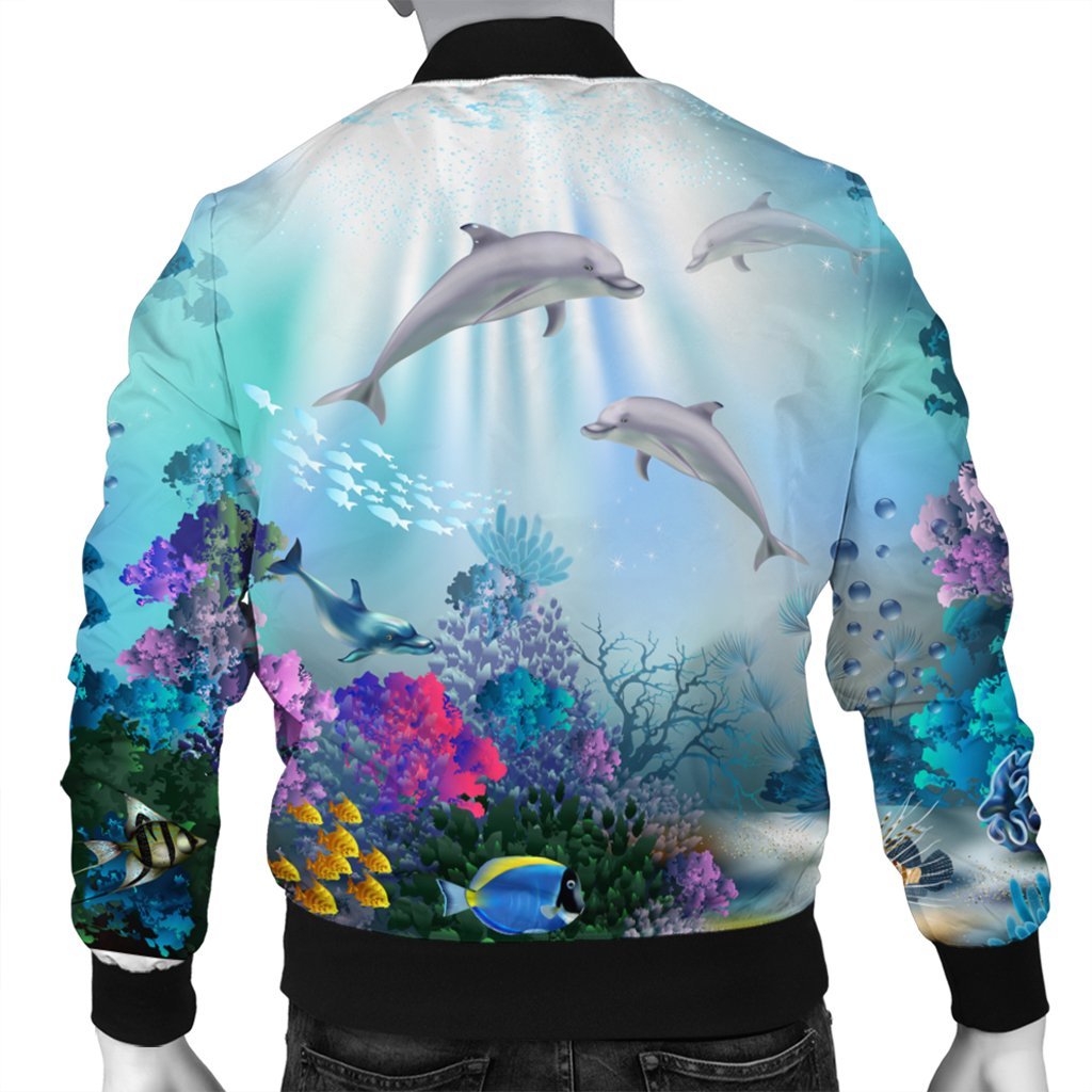 Hawaiian Dolphins Play The Ocean Polynesian Bomber Jacket - AH