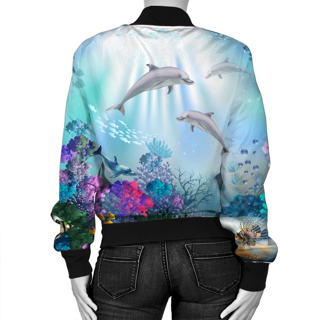 Hawaiian Dolphins Play The Ocean Polynesian Bomber Jacket - AH