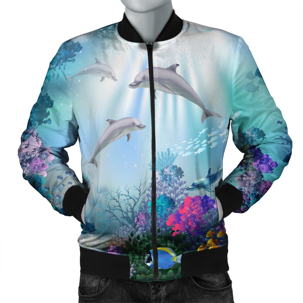 Hawaiian Dolphins Play The Ocean Polynesian Bomber Jacket - AH