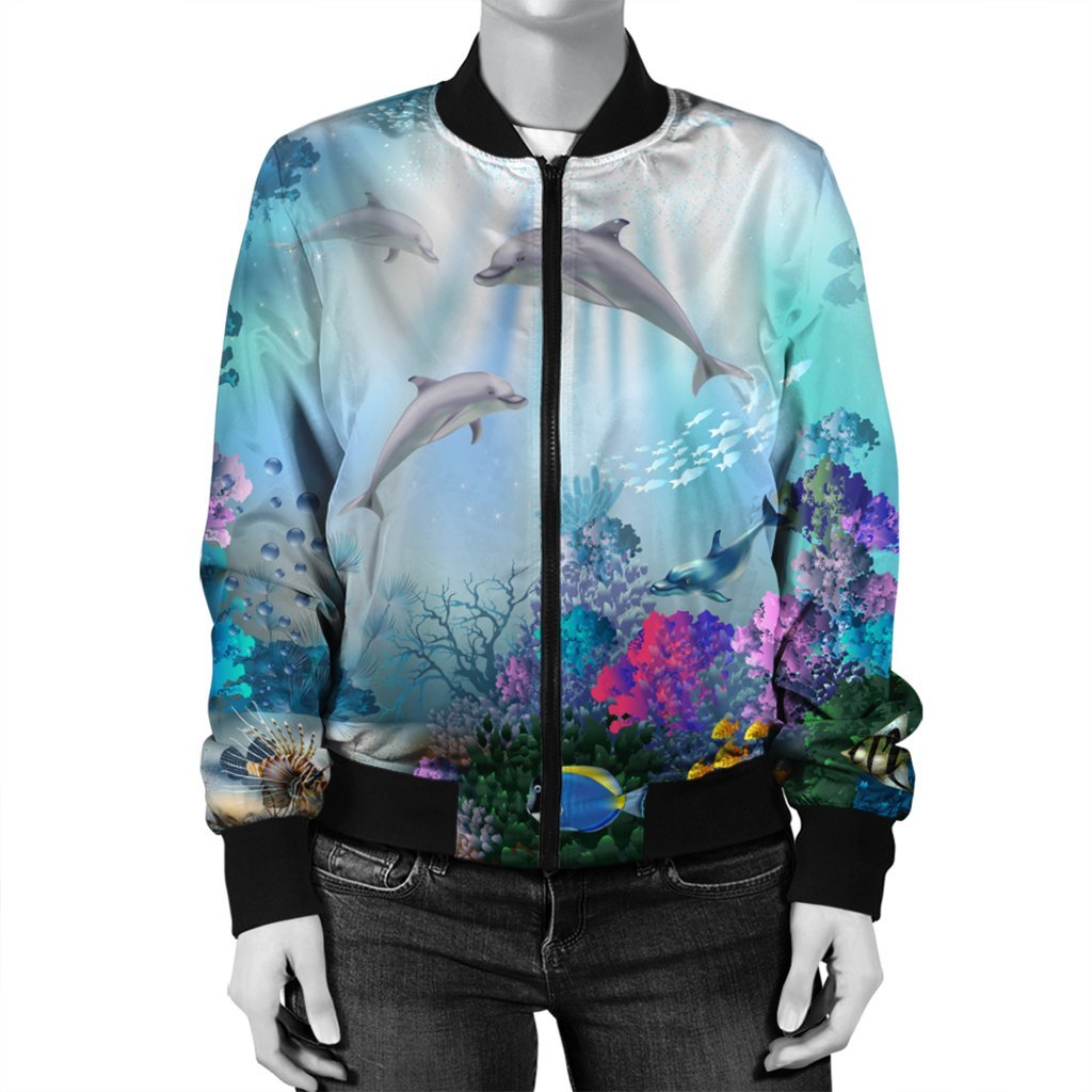 Hawaiian Dolphins Play The Ocean Polynesian Bomber Jacket - AH