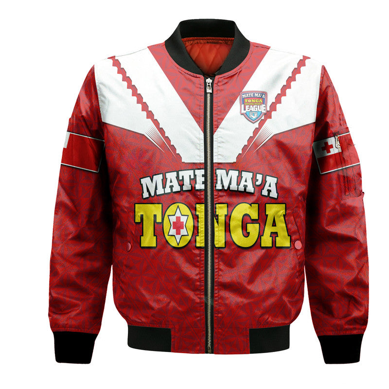 (Custom Personalised) Mate Ma'a Tonga Rugby Bomber Jacket Tongan Kupesi Red Style LT9