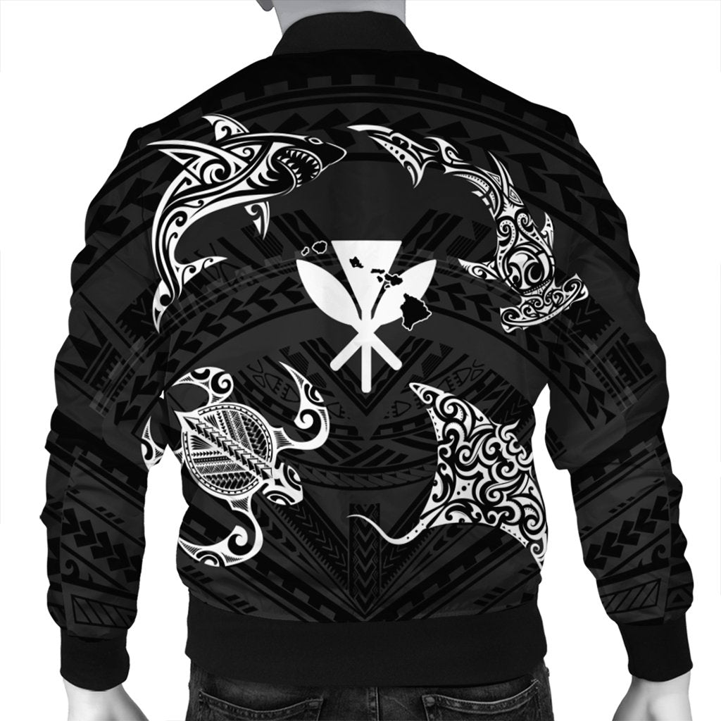 Polynesian Turtle Hammerhead Shark Ray Kanaka Hawaii Bomber Jacket Circle - AH