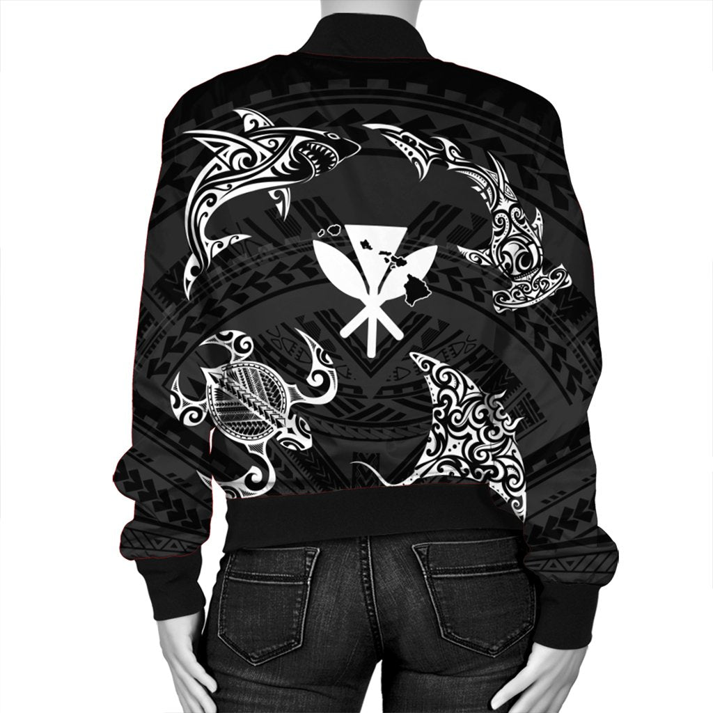 Polynesian Turtle Hammerhead Shark Ray Kanaka Hawaii Bomber Jacket Circle - AH