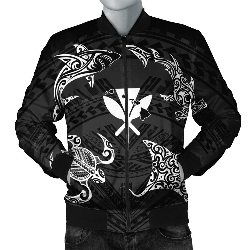 Polynesian Turtle Hammerhead Shark Ray Kanaka Hawaii Bomber Jacket Circle - AH