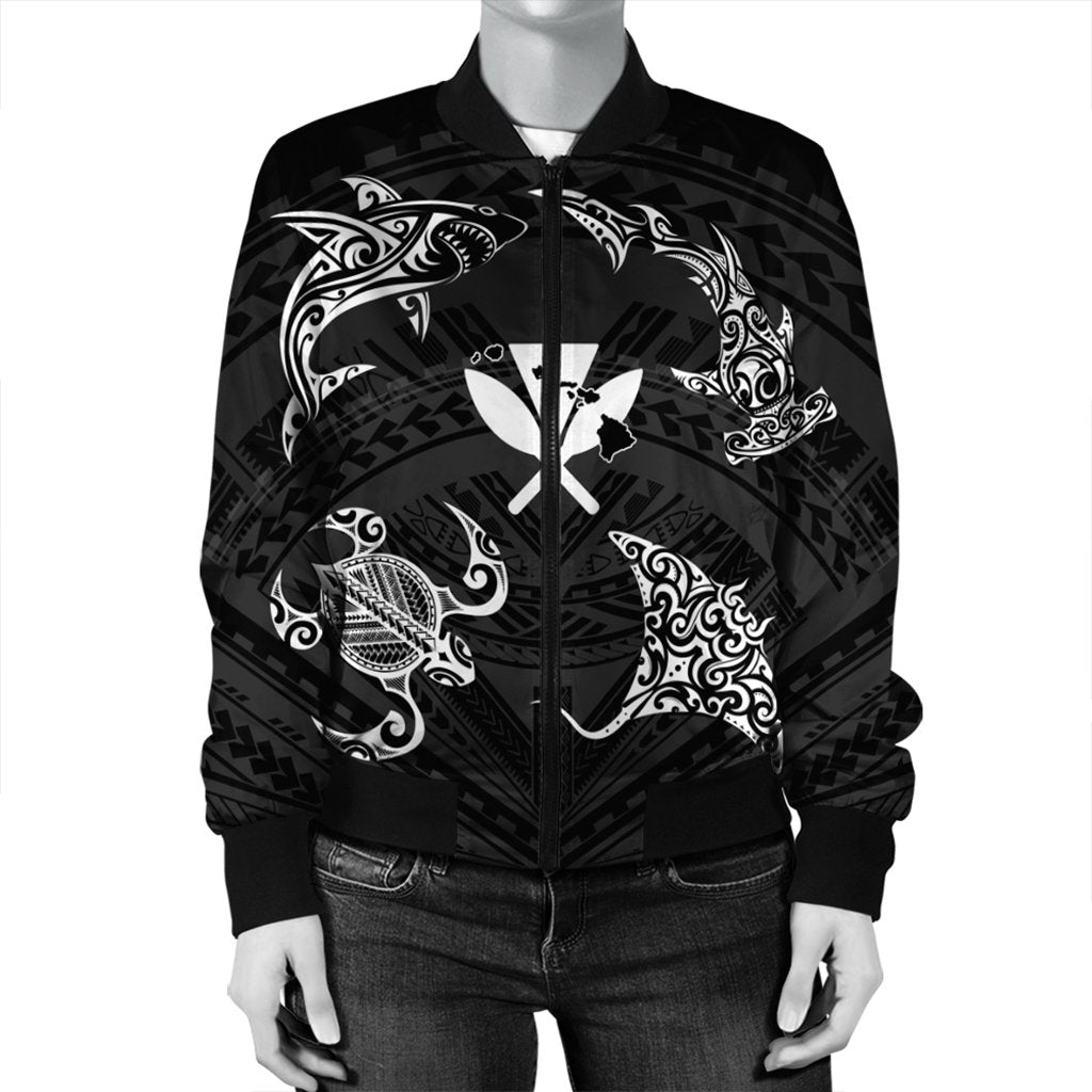 Polynesian Turtle Hammerhead Shark Ray Kanaka Hawaii Bomber Jacket Circle - AH