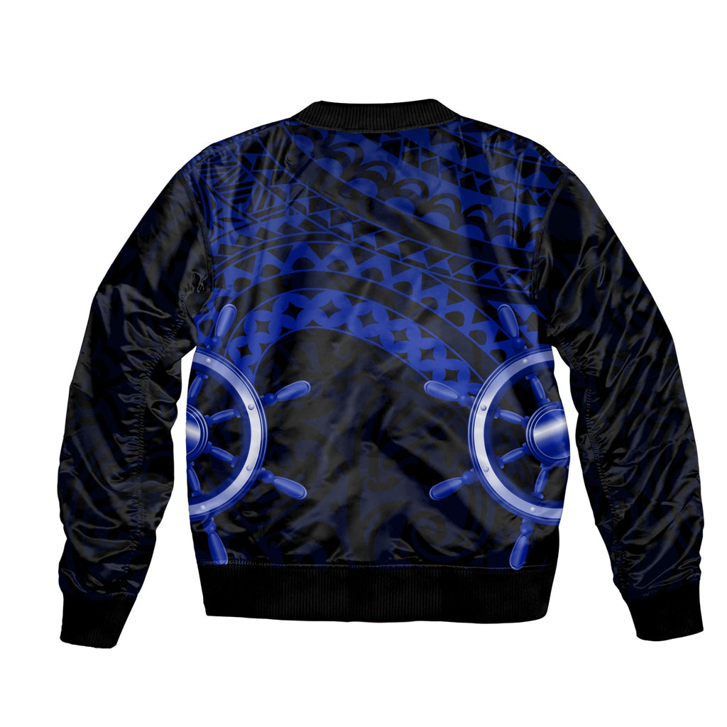 Hawaii Custom Personalised Bomber Jacket - Waipahu High School Marauders Pirates Polynesian Tribal Pattern-Navy Blue LT6