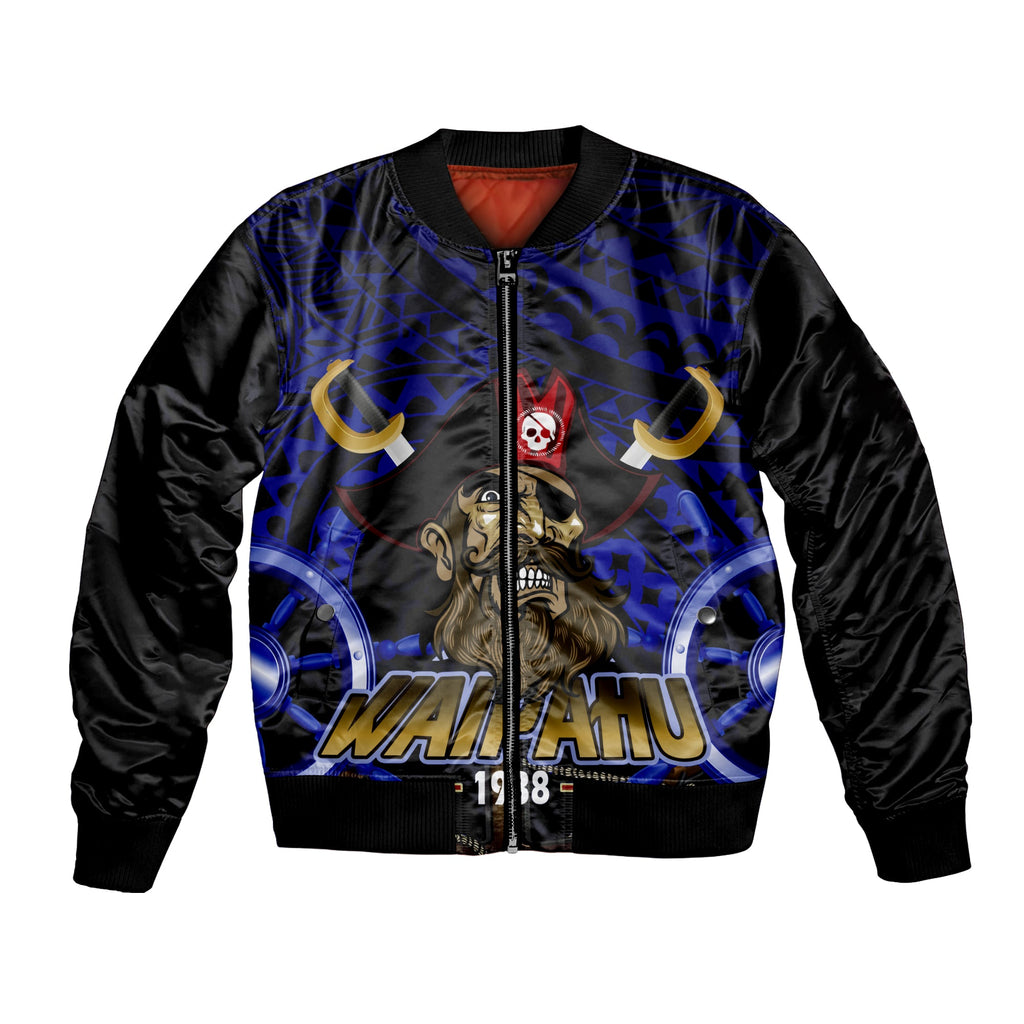 Hawaii Custom Personalised Bomber Jacket - Waipahu High School Marauders Pirates Polynesian Tribal Pattern-Navy Blue LT6