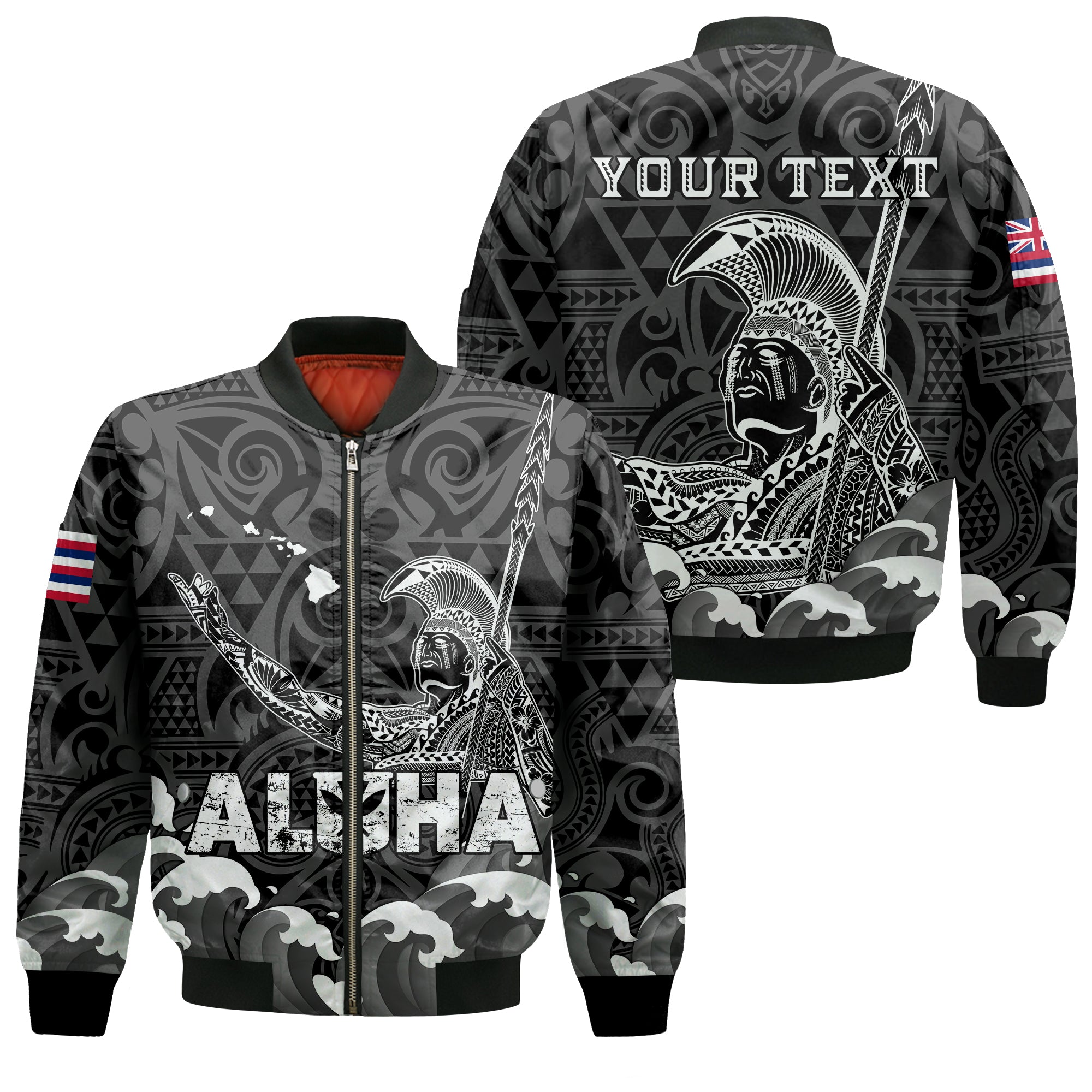 (Custom Personalised) Hawaii King Kamehameha Aloha Hawai'i Nei Bomber Jacket - LT2