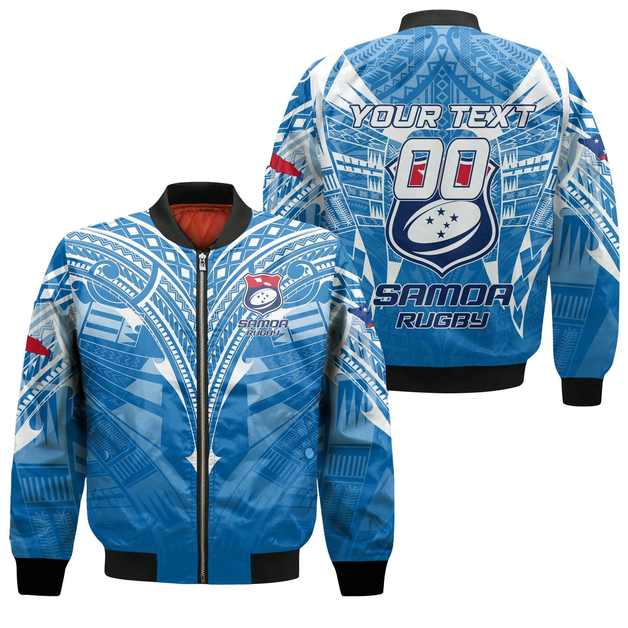 (Custom Personalised) Samoa Rugby Toa Samoa Blue Style Bomber Jacket - LT2