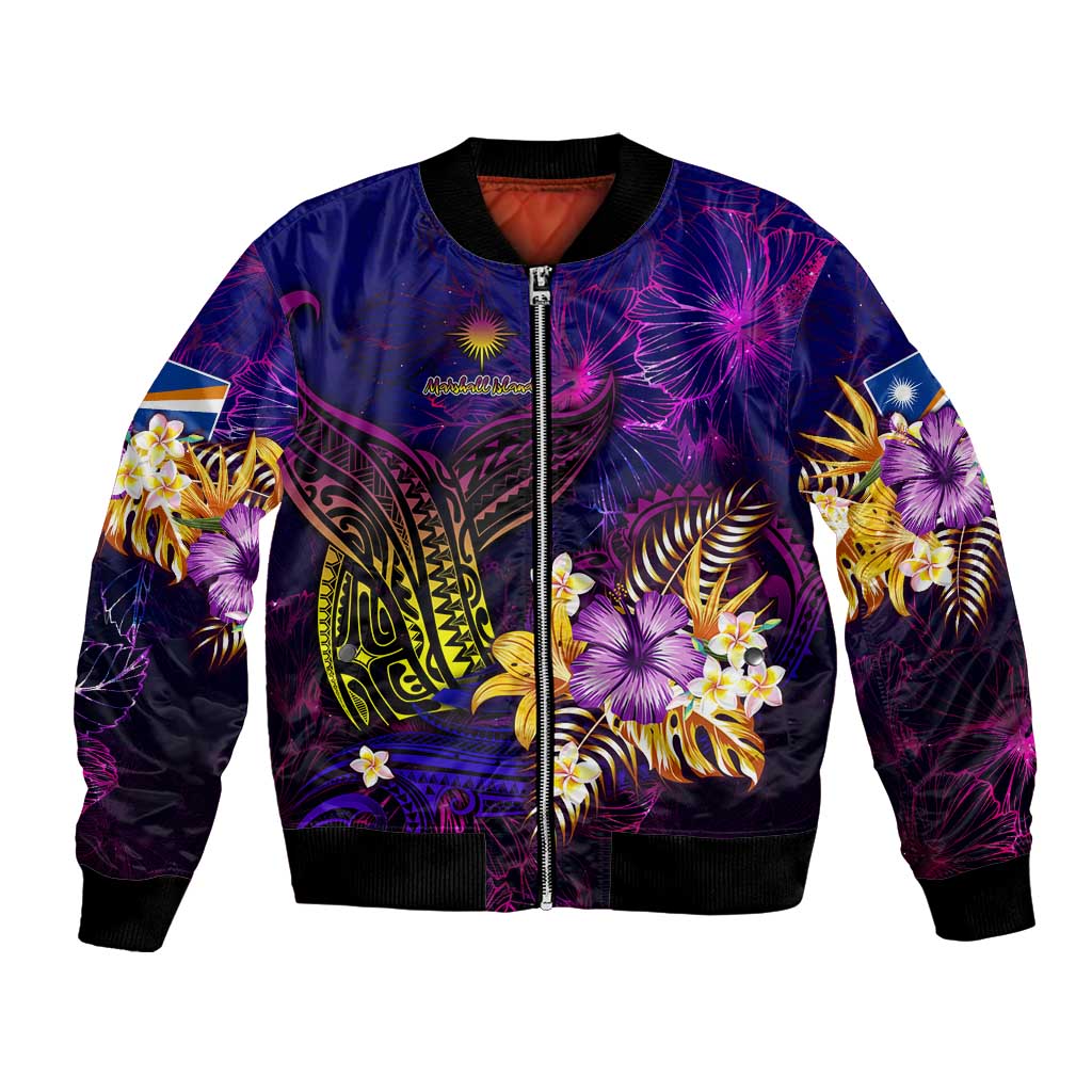 Marshall Islands Bomber Jacket Whale Hibiscus Polynesian DT02