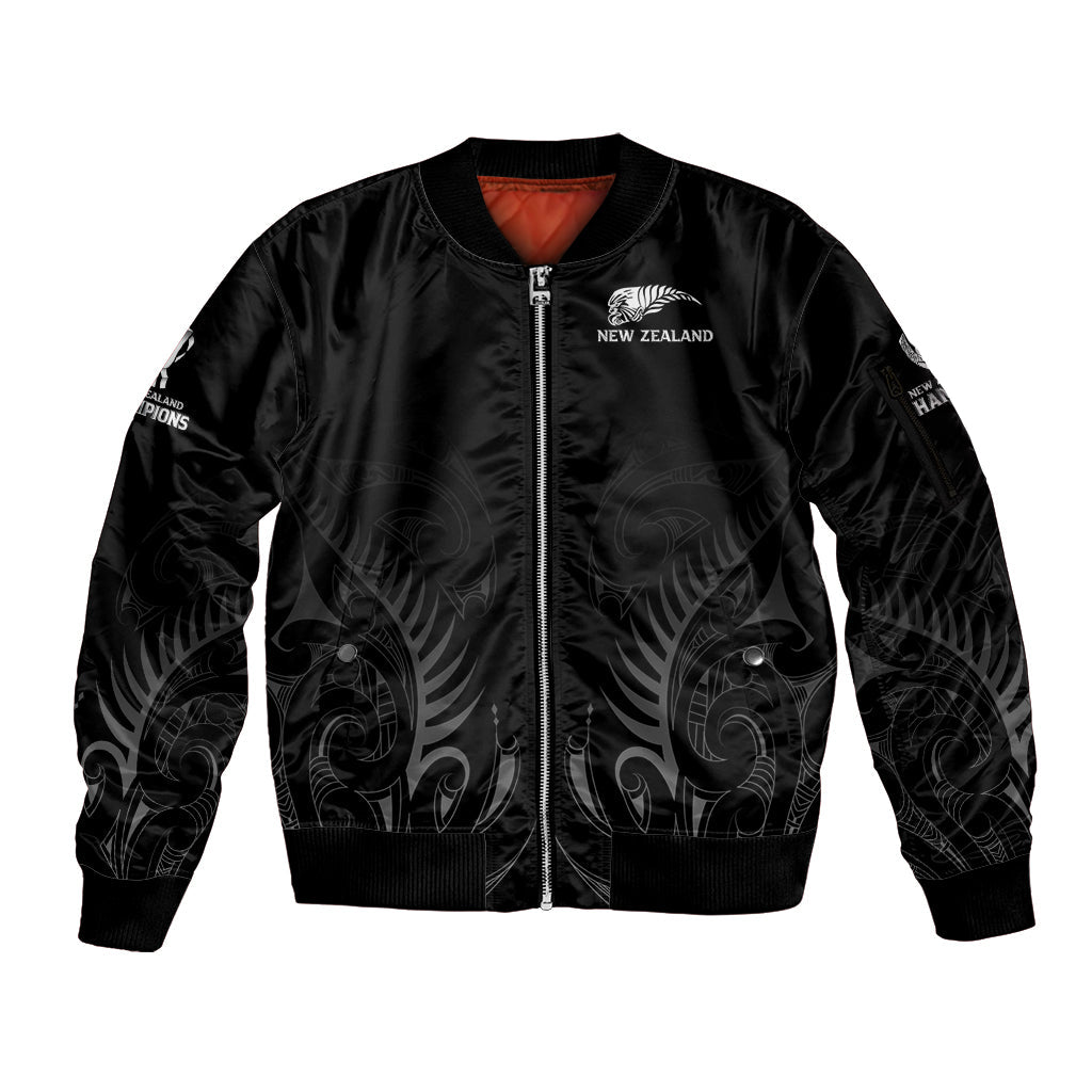 New Zealand Sleeve Zip Bomber Jacket Rugby 2023 Champions Black DT02