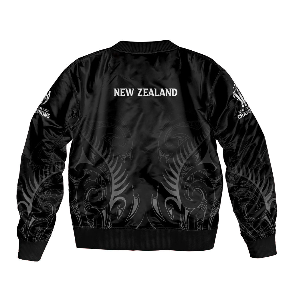 New Zealand Sleeve Zip Bomber Jacket Rugby 2023 Champions Black DT02