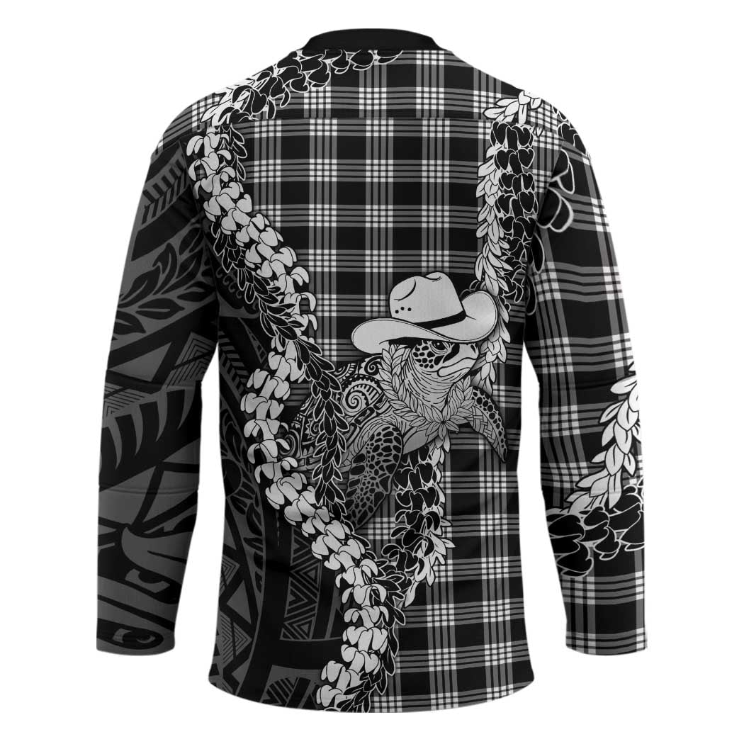Black Hawaii Palaka Cowboy Turtle Hockey Jersey Hawaiian Paniolo Puakenikeni Maile Lei DT05
