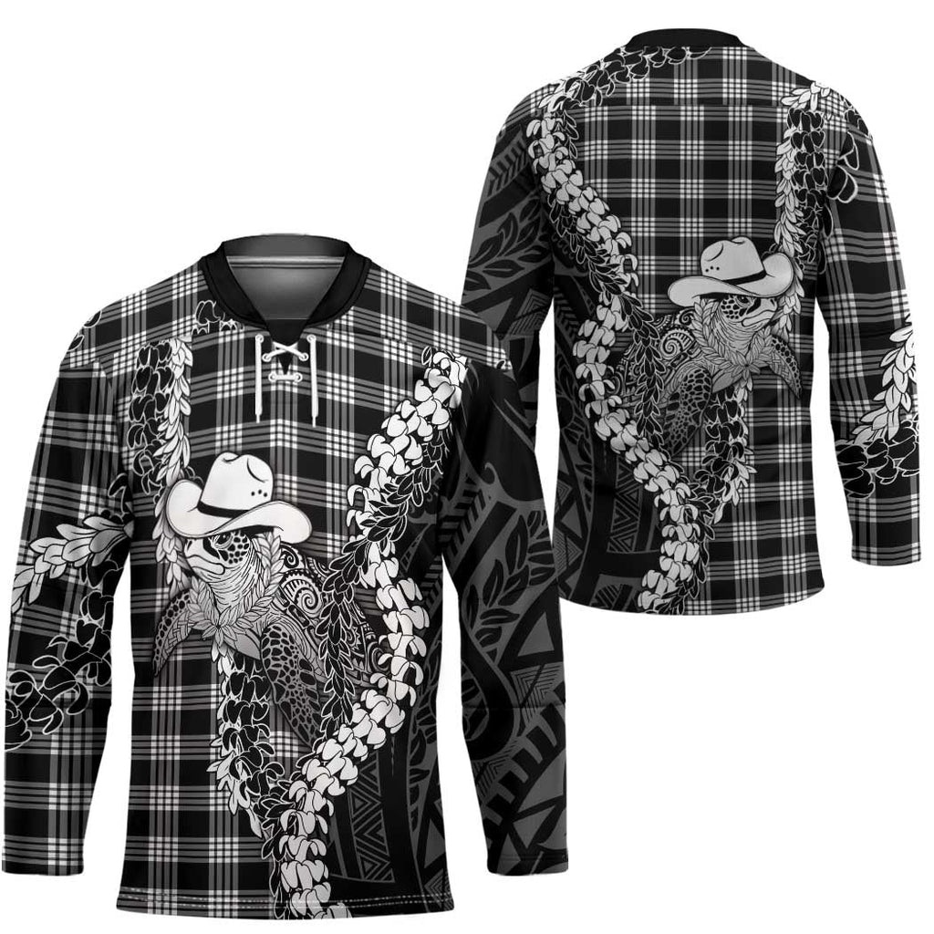 Black Hawaii Palaka Cowboy Turtle Hockey Jersey Hawaiian Paniolo Puakenikeni Maile Lei DT05