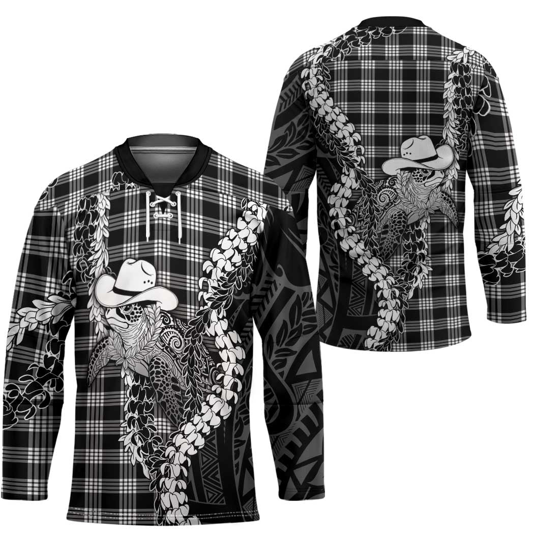 Black Hawaii Palaka Cowboy Turtle Hockey Jersey Hawaiian Paniolo Puakenikeni Maile Lei DT05