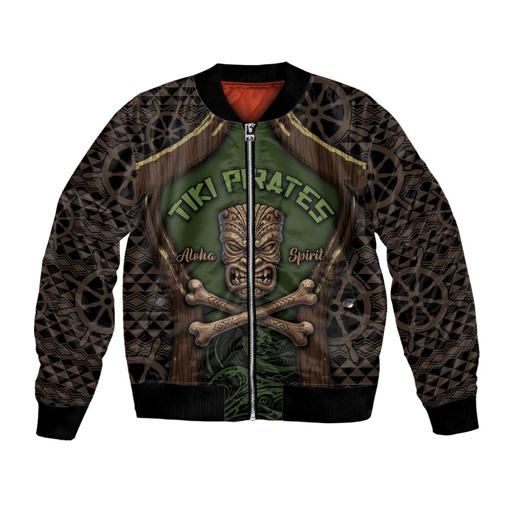 Personalised Hawaii Tiki Pirates Bomber Jacket Kakau Pattern Polynesian Style DT05