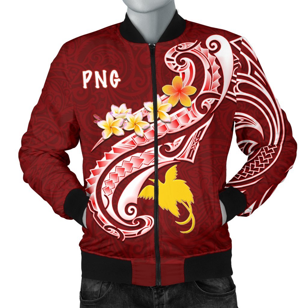 Papua New Guinea Men's Bomber Jacket - PNG Seal Polynesian Patterns Plumeria