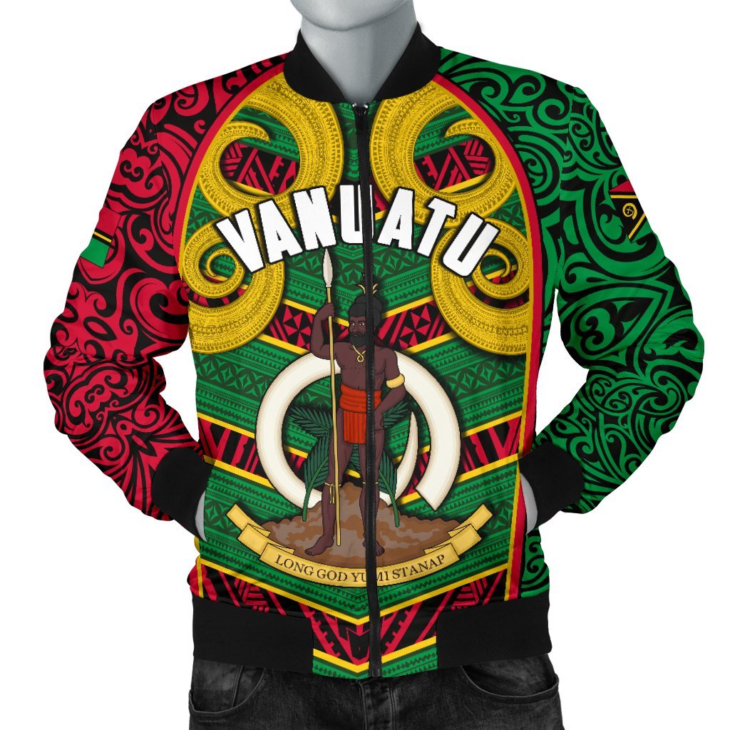 Vanuatu Men'S Bomber Jacket Pig Tusk Polynesian Coat Of Arms