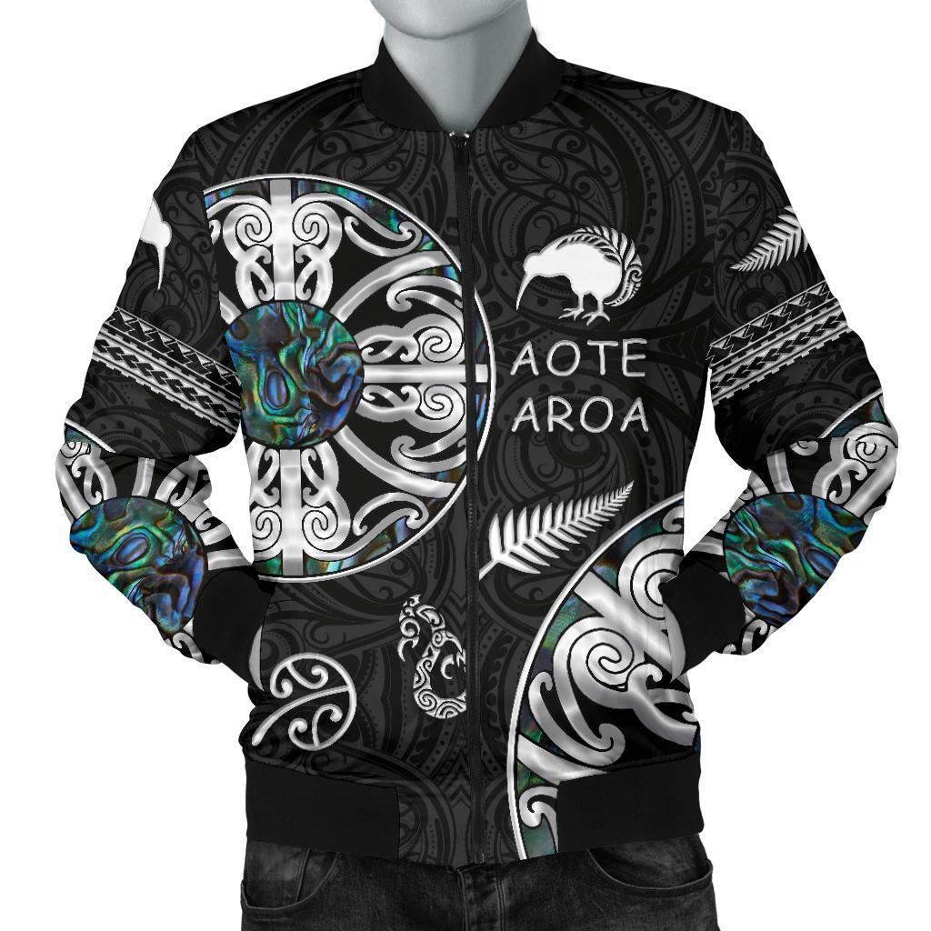 New Zealand Aotearoa Men Bomber Jacket, Maori Mangopare Paua Shell