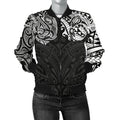 New Zealand Women's Bomber Jacket, Maori Polynesian Tattoo White
