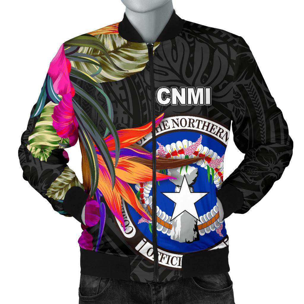 Northern Mariana Islands Men's Bomber Jacket - Saipan Hibiscus Polynesian Pattern