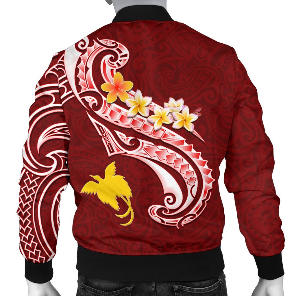 Papua New Guinea Men's Bomber Jacket - PNG Seal Polynesian Patterns Plumeria
