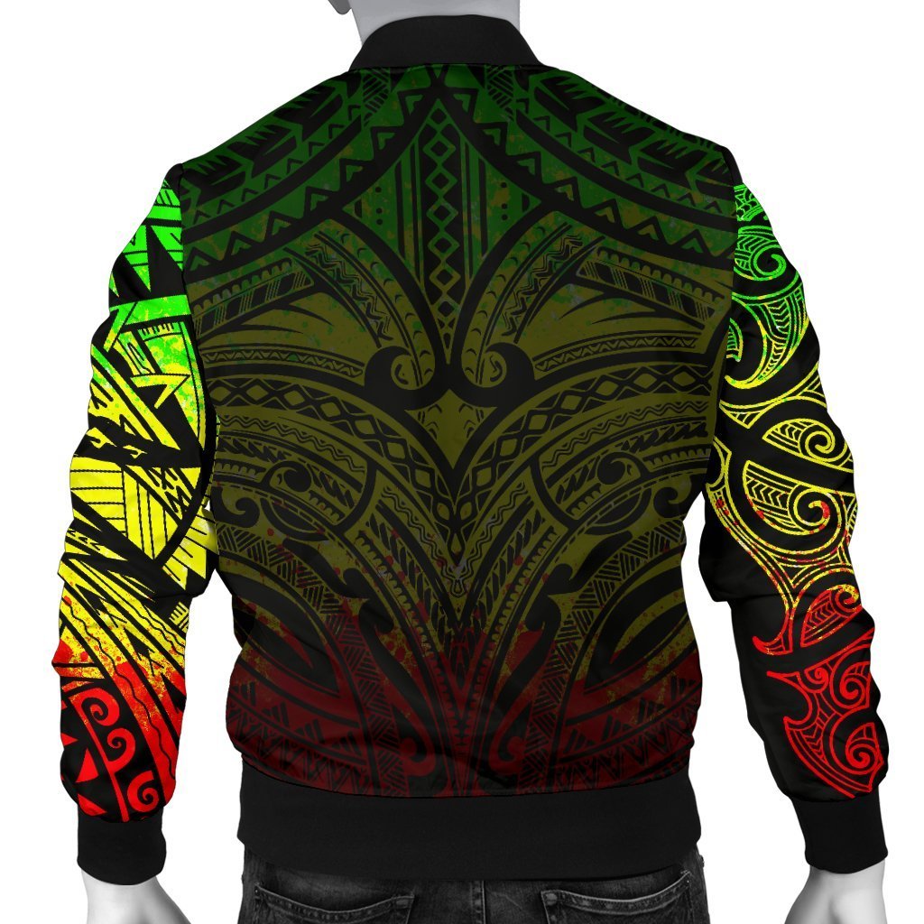 New Zealand Men's Bomber Jacket, Maori Polynesian Tattoo Reggage