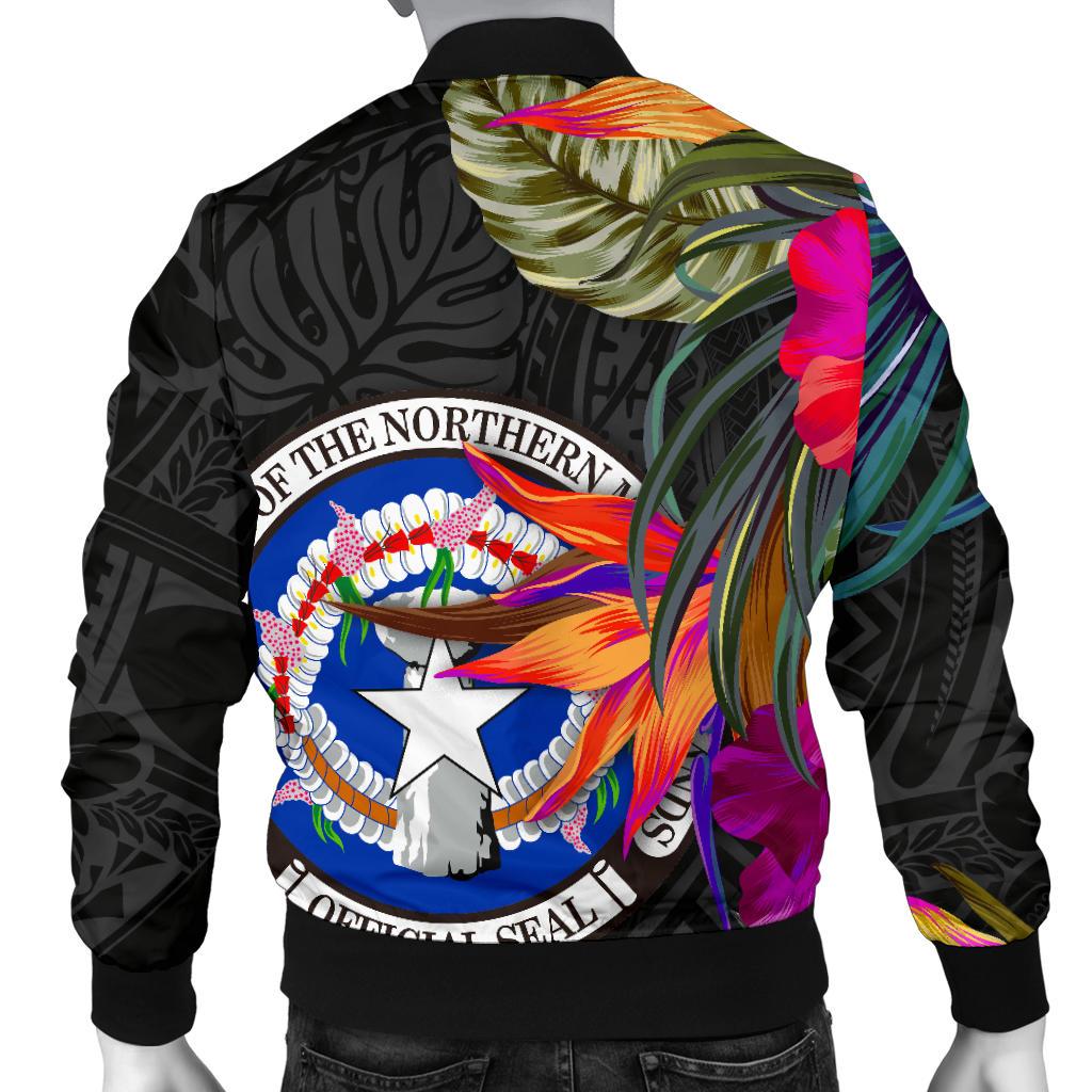 Northern Mariana Islands Men's Bomber Jacket - Saipan Hibiscus Polynesian Pattern