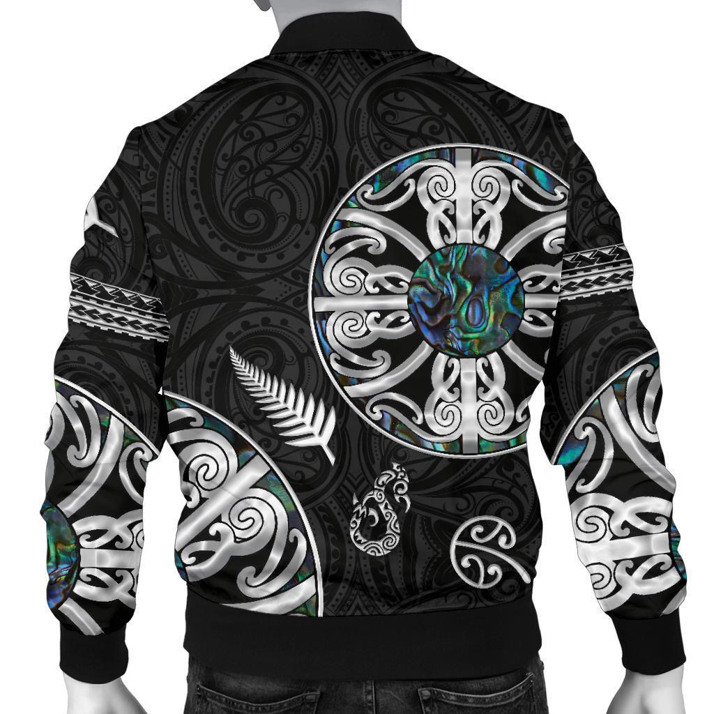 New Zealand Aotearoa Men Bomber Jacket, Maori Mangopare Paua Shell