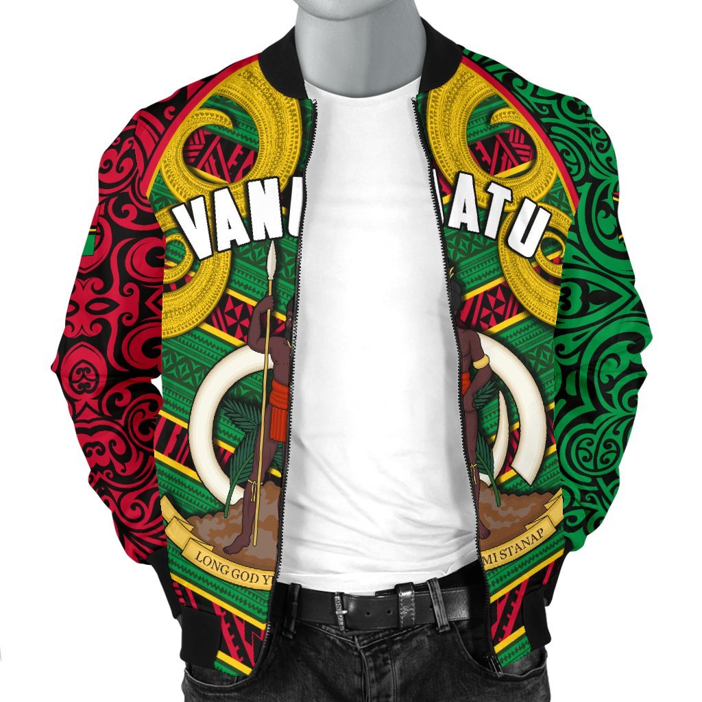 Vanuatu Men'S Bomber Jacket Pig Tusk Polynesian Coat Of Arms