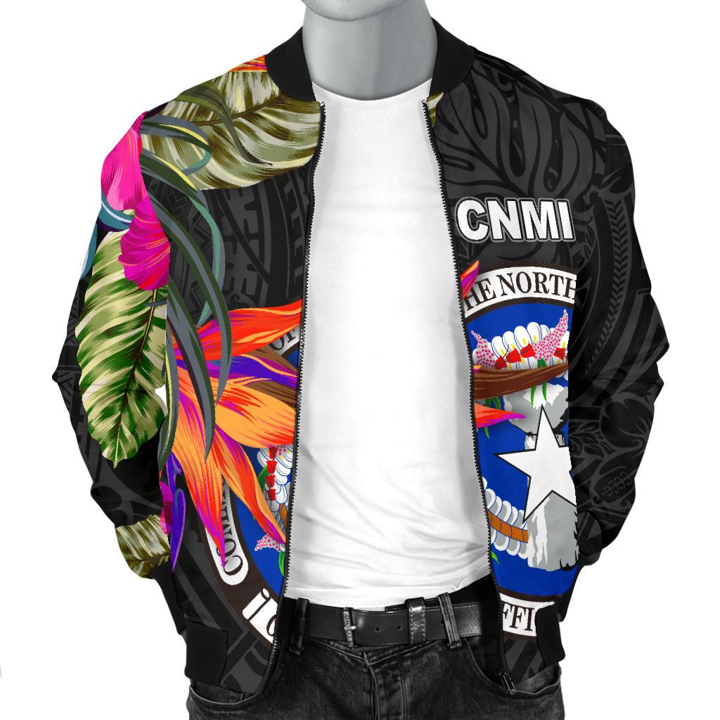 Northern Mariana Islands Men's Bomber Jacket - Saipan Hibiscus Polynesian Pattern